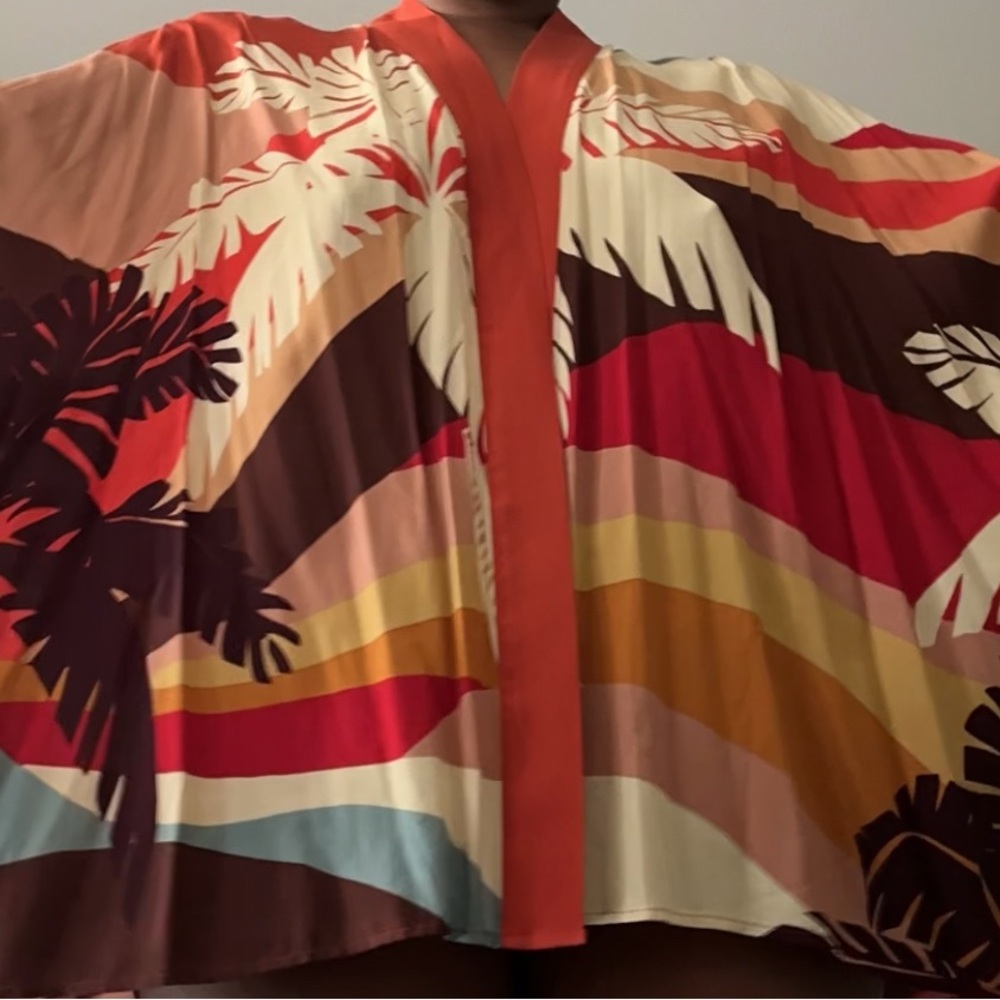Tropical Print Kimono Cover-Up in Sunset Shades - Never worn